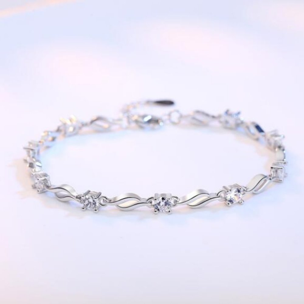NEW 925 Sterling Silver Diamond Wave Bracelet A - Picture 7 of 8